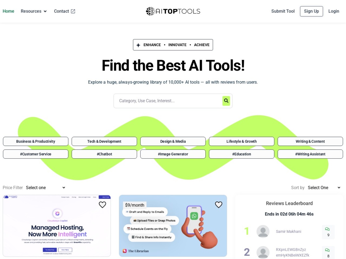 AITopTools AI tool directory homepage