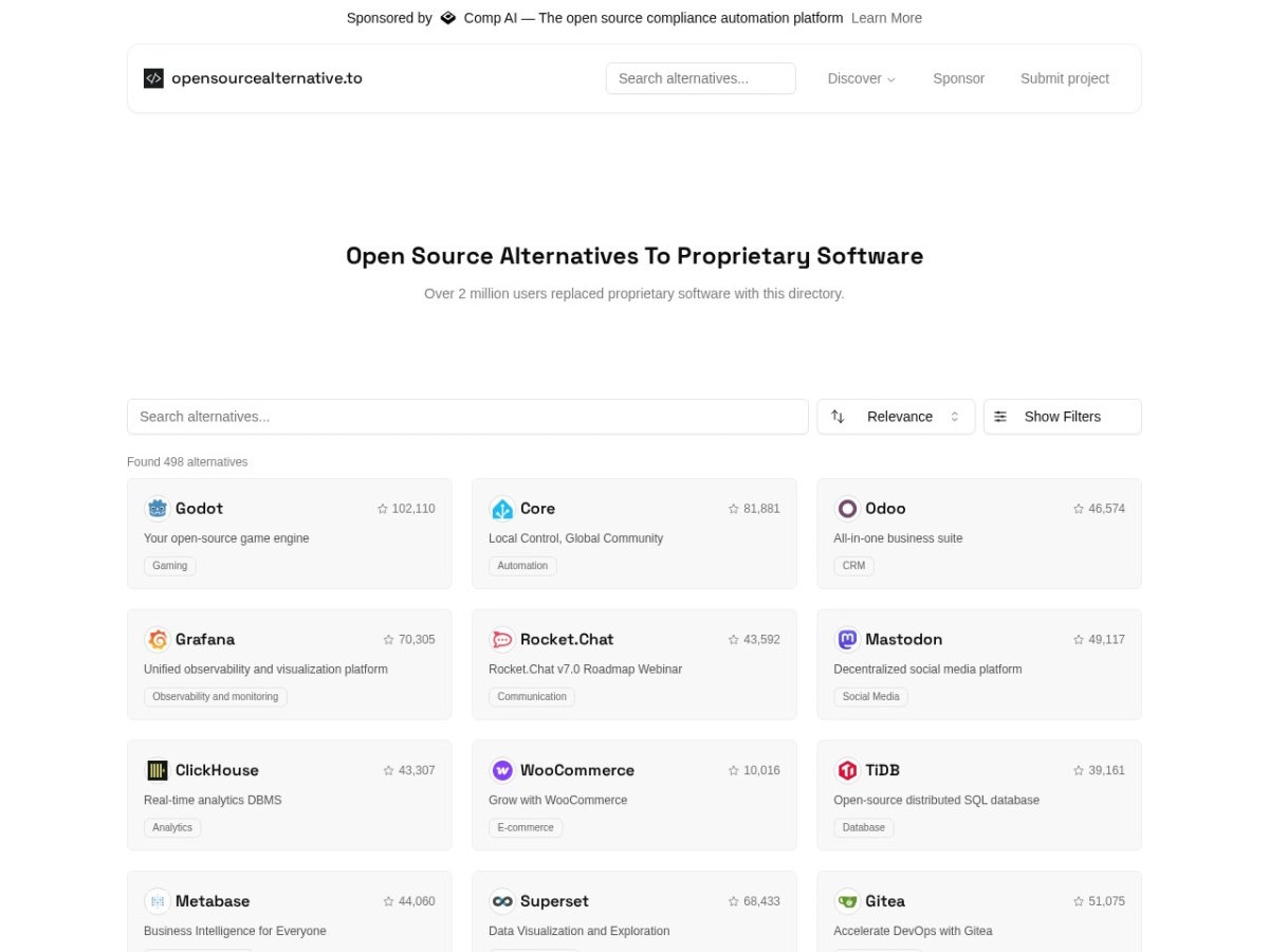opensourcealternative.to screenshot preview